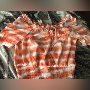Orange and white off shoulder or on shoulder top